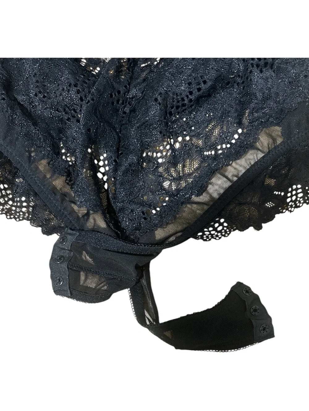 Juicy Couture NWT Black Lace Underwire Bodysuit XL Rhinestone Logo Strap